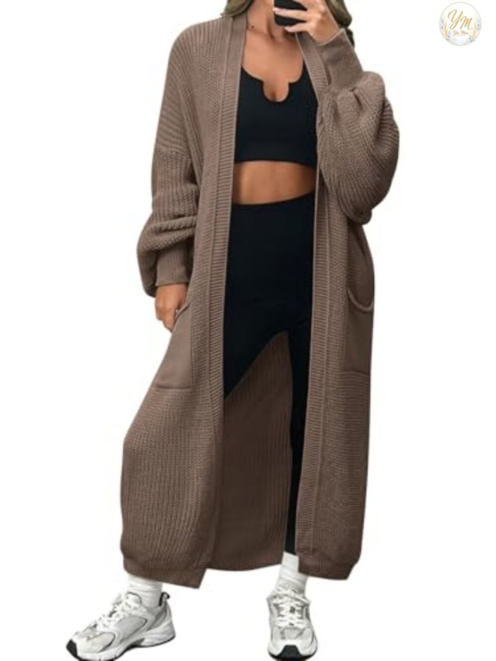 100% Acrylic Oversized Open Front Long Cardigan with Pockets